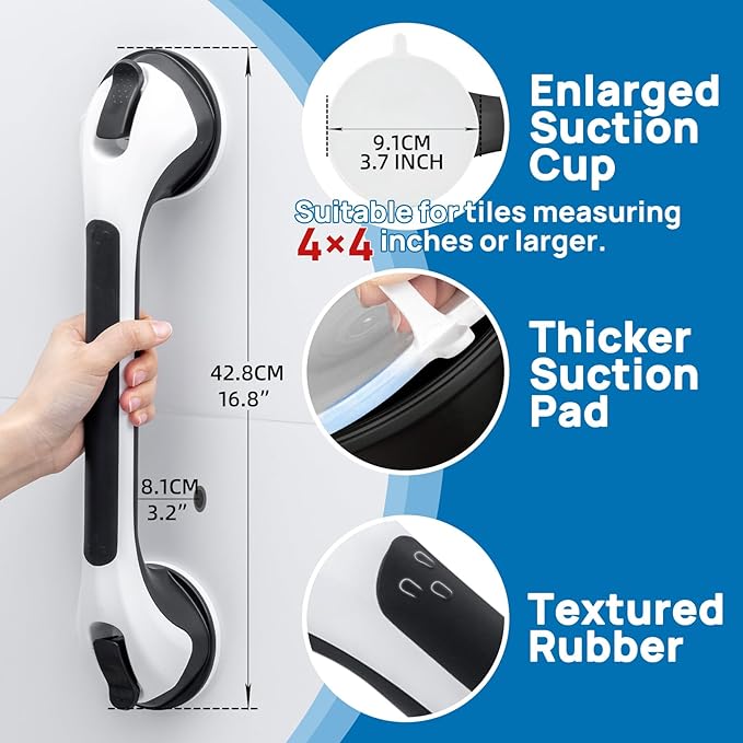 LEVERLOC 2 Pack Grab Bars for Bathtubs and Showers, Easy to Install Suction Shower Handles for Bathroom Removable Handrails for Seniors Elderly Safety Grip Waterproof Drill Free Black