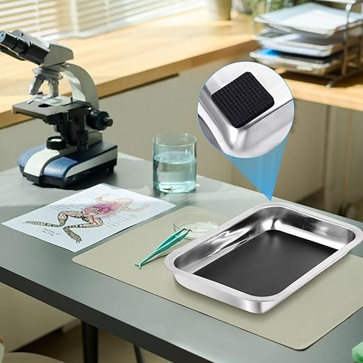 Conelist 2 Set 12.2 x 8.27 Inch Dissection Pan with Black Wax Thicken with 4 Rubber Nonslip Mat Reusable Stainless Steel Thicken Dissection Pan for Lab Experiment Junior Senior