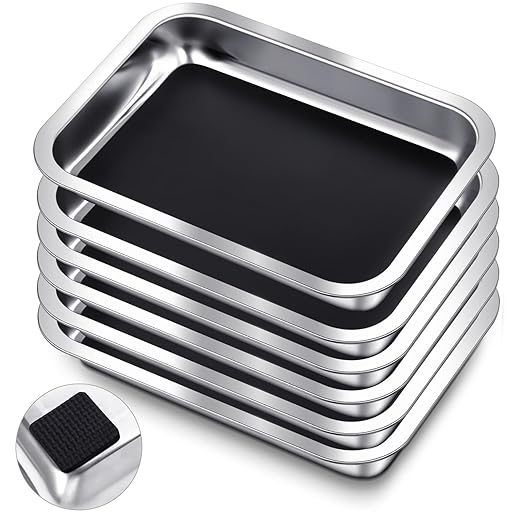 Conelist 6 Set 10.2 x 7.5 Inch Dissection Pan with Black Wax Thicken with 24 Rubber Nonslip Mat Reusable Stainless Steel Thicken Dissection Pan for Lab Experiment Junior Senior