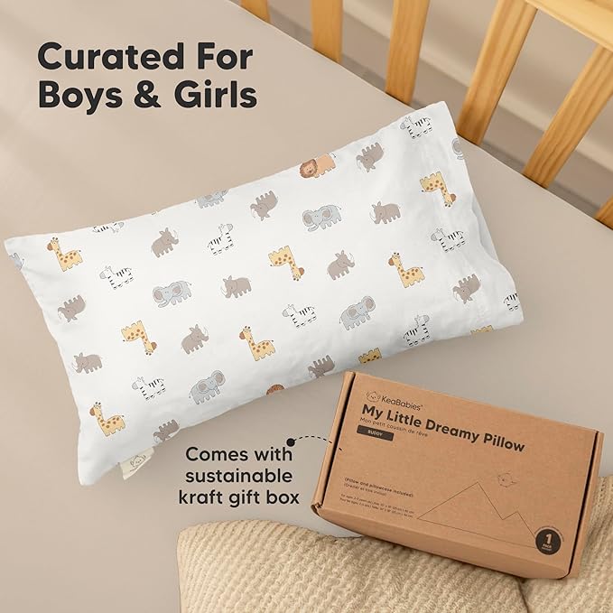 Toddler Pillow with Pillowcase - 10x18 My Little Dreamy Kids Travel Bed Pillows for Sleeping, Organic Cotton Small Pillowcase, Soft & Breathable, Machine Washable,Toddlers 2-5 years old(Construction)
