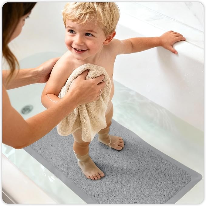 Upgraded Anti Slip Shower Mat for Inside Shower,Non Slip Bathtub Mat with Suction Cups,Shower Floor Mat，Scrubber Mats,Easy to Clean,Quick Dry,Easy Drainage,Loofah Bath Mat for Tub,Grey,16''x24''