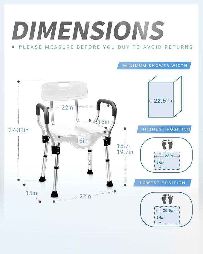 Sangohe Shower Chair - Shower Chairs for Inside Shower - U-Shape Seat Heavy Duty Shower Seat - Shower Chairs with Arms for Handicap - Wide Shower Seats for Elderly - Shower Chair for Bathtub, 796E