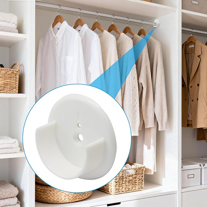 Murtenze 4 Pack Closet Rod Holders, 1-3/8" Plastic Tension Pole Bar Sockets Wardrobe Tube Rail Support Bracket, White U-Shaped Socket Bracket for Home Bathroom Shower
