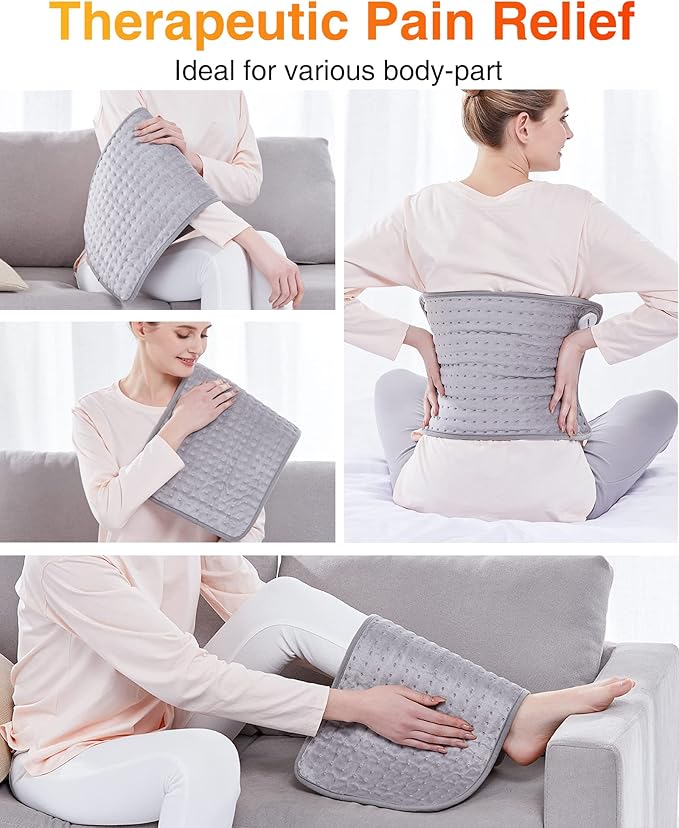WOOMER Extra Large Heating Pad, Electric Heating Pad for Back Pain & Cramps Relief, Heat Pad with Multi-Color Option, Moist Heat Therapy Feature, Auto Shut-Off, Power Cords Storage Belt