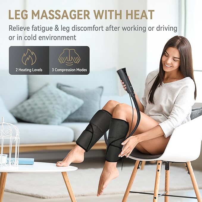 FIT KING Leg Massager with Heat Air Compression Calf Massager for Circulation Helpful for Pain Relief RLS Edema and Relaxation - Great Gift for Wife Mom