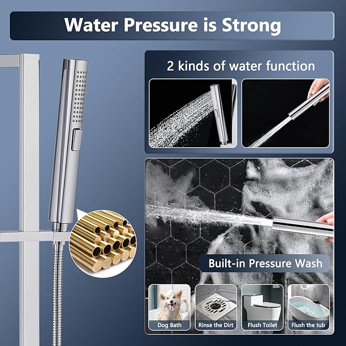 Handheld Shower Head with Slide Bar Combo, 27.5-Inch Adjustable Height Slide Bar, High Perssure Handheld Shower Head with 6.6ft Extra Long Hose, Brass Wall Supply Elbow, Chrome