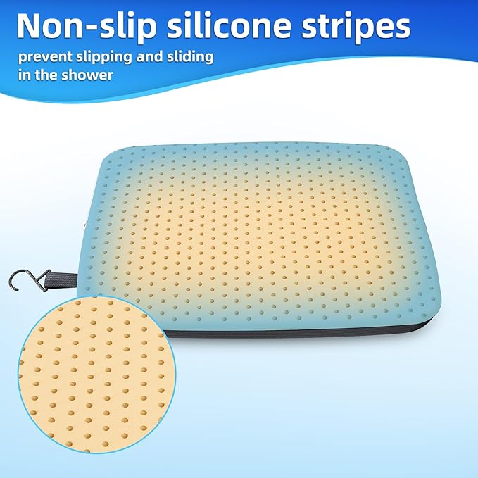 Shower Seat Cushion with Non-Slip Silicone Bottom, Bathtub Cushion for Transfer Benches,Washable 3D Mesh Bathtub Seat Cushion Mat with Hook,Quick Drying Bathtub Chair Pad for Elderly (Black)