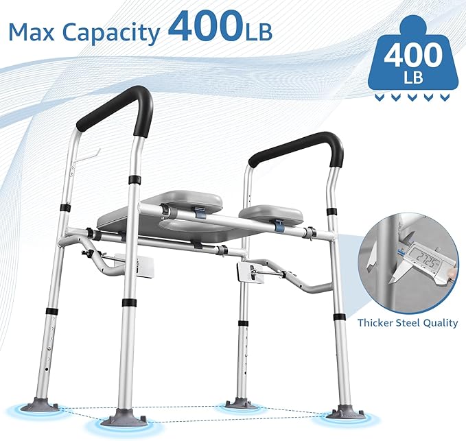 Raised Toilet Seat 400lbs, Toilet Seat Risers for Seniors, Handicap Elevated Toilet Seat with Handles & Padded Seat, Commode Chair with Adjustable Height, for Elderly, Pregnant, Fit Any Toilet