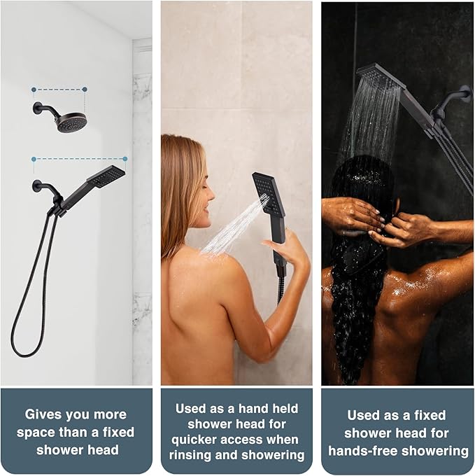 BRIGHT SHOWERS Handheld Shower Head Set High Pressure Hand Held Showerhead with 60 Inch Flexible Shower Hose and Adjustable Shower Arm Mount Bracket, 3 Spray Setting Shower Wand, Oil-Rubbed Bronze