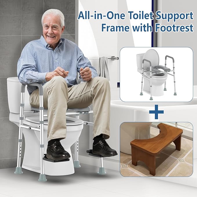 FSA&HSA Eligible Toilet Seat Risers with Footrests, Adjustable Height/Width Raised Toilet Seat with Handles, Fit Any Toilet Riser Heavy Duty Up to 500lbs, for Elderly, Handicap, Elevated, Pregnant