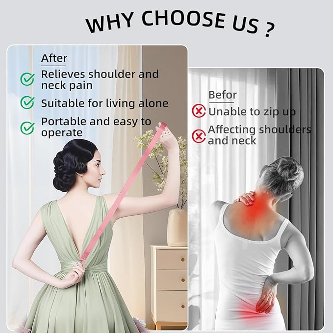 Lenporl Zipper Helper Pull for Dresses with 5 Hooks and Reinforced Design Zipper Helper with Detachable Clip Includes Bonus Metal Chain for Seniors and Pregnant Women