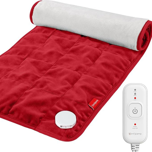 Comfytemp Weighted Heating Pad for Back & Period, 12x24 Extra Large Electric Heat Pad, 2.2 lb Neck Shoulder Heated Pad, 2H Auto-Off, Red