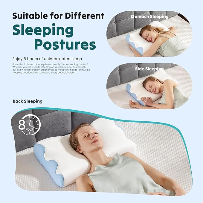 DUMOS Cervical Pillow for Neck and Shoulder, Contour Memory Foam Pillow, Ergonomic Neck Support Pillow for Side Back Stomach Sleepers with Pillowcase