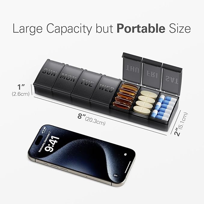 Barhon Large Weekly Pill Organizer, Big Vitamin Organizer Case for 7 Day, Travel Medicine Pill Box to Hold Various Supplements and Fish Oil, Orange