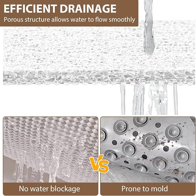 Shower Mat Non Slip: 39.4 x 27.5 Inch Extra Large Shower Mats for Inside Shower with Drain Hole - Soft PVC Loofah Anti Slip Shower Stall Mat for Walk-in Shower and Bathroom, Quick Drying