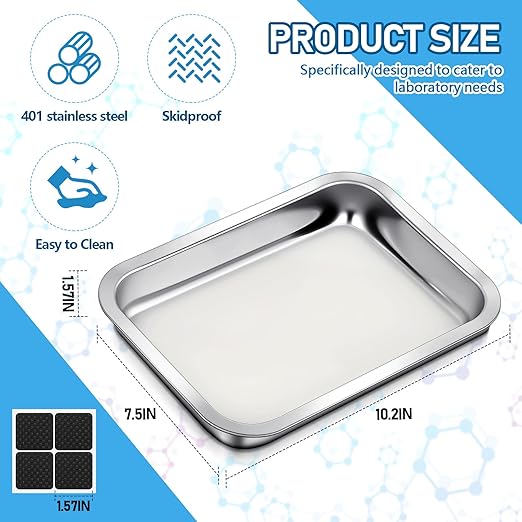 Conelist 1 Set 10.2 x 7.5 Inch Dissection Pan with White Wax Thicken with 4 Rubber Nonslip Mat Reusable Stainless Steel Thicken Dissection Pan for Lab Experiment Junior Senior