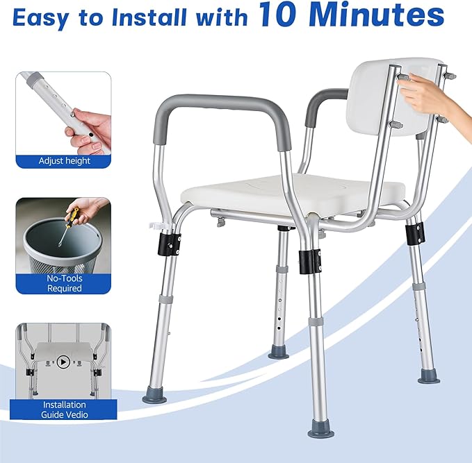 Shower Chair for Inside Shower 450 LB Heavy Duty, Handicap Toilet Chairs for Seniors with Arms, Shower Seat for Elderly and Disabled Inside Tub, Padded Bath Chairs for Shower Stall