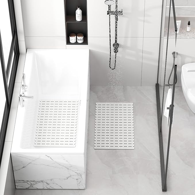 XIYUNTE Shower Mat Non Slip Bath Mat for Tub - 27 X 16 Inch TPE Bathtub Mat Non Slip Shower Mats for Inside Shower, Bath Tub Mat with Powerful Suction Cup, Easy to Cut and Dry, White