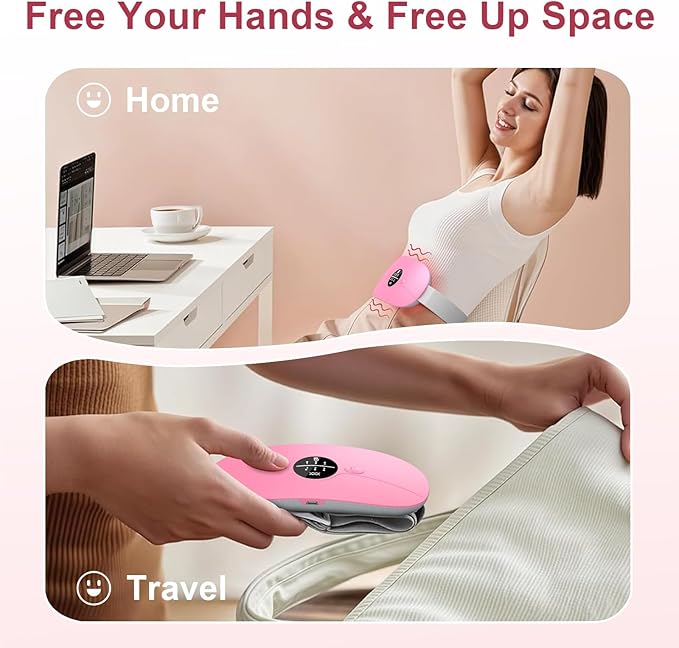 Cordless Portable Heating Pad, 3 Heat & 3 Massage Modes Wearable Warming Belt, Electric Belly and Back Heat Pad for Women Comfort, Fast Heating Waist Wrap for Home Office, Pink