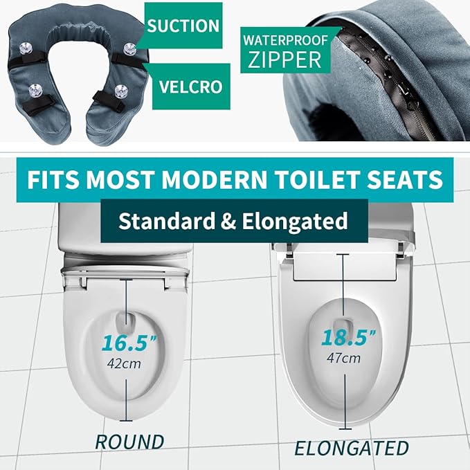 Raised Toilet Seat Cushion for Elderly - Adds 2 inches - Commode Seat Cushion Padded Toilet Seat Riser with High-Density Foam for Enhanced Comfort & Elevation, Universal Fit (2 inches)