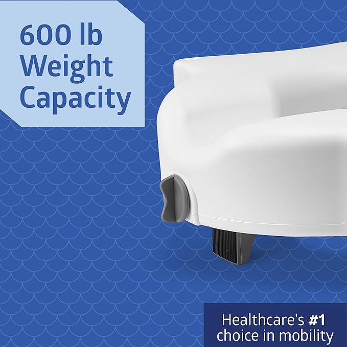 Medline Bariatric Raised Toilet Seat, Locking, 3.5 Inch, 600 lb Weight Capacity, Retail Packaging - Comfortable & Secure Solution for Heavy Individuals