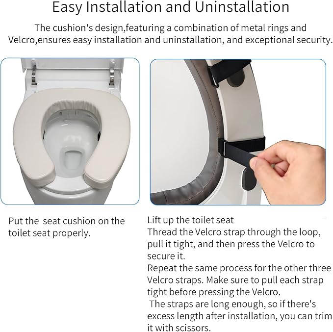 Padded Toilet Seat Cushion with 2-Inch High-Density Foam & Waterproof PU Fabric, U-Shape Padded Toilet Cushion - Secure Hook & Loop Tape, Fits Standard/Elongated Toilets (Beige)