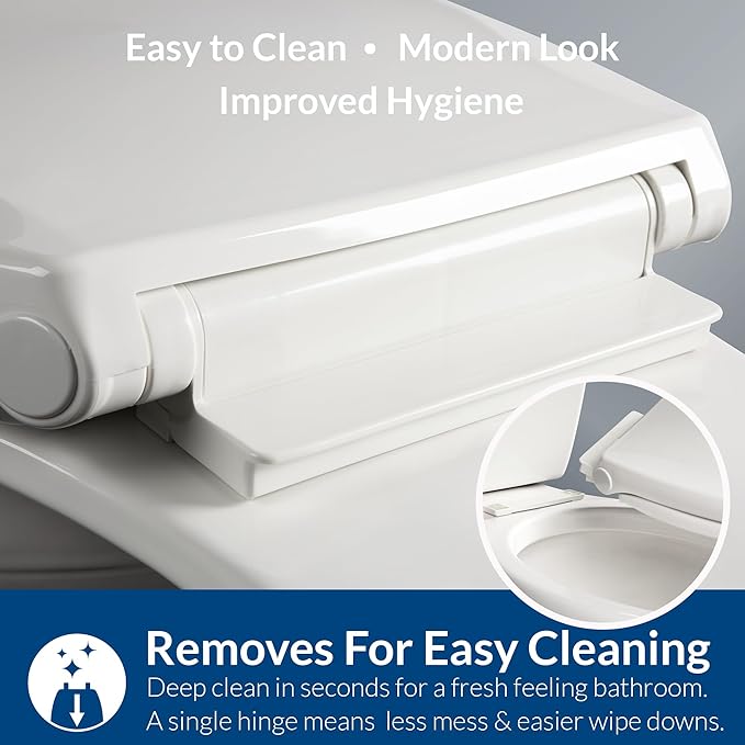 Mayfair Preston Easy to Clean Single Hinge Toilet Seat, Modern Slow Close Plastic Toilet Seat, Made in USA, Elongated, White