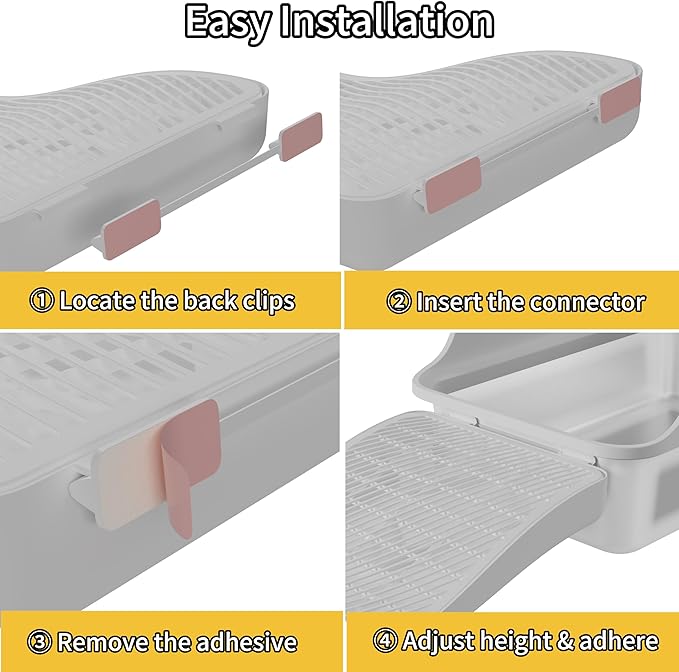 Cat Litter Box Step Ramp with Litter Catcher, Non-Slip Trapping Mat for Kittens and Senior Cats, Washable (White, Large)