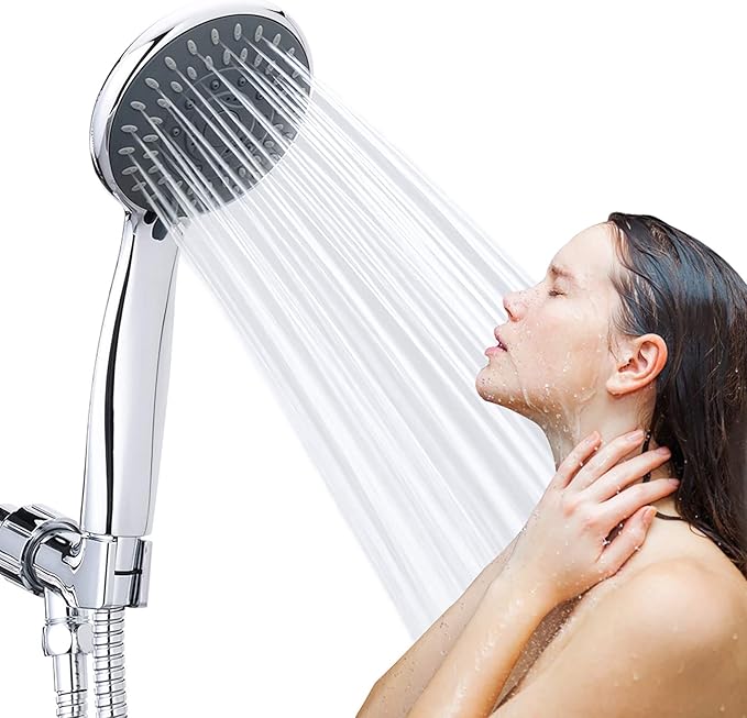 High Pressure Handheld Shower Head Briout 5-Settings Powerful Water Spray Shower Head against Low Pressure Water Flow with Stainless Hose and Adjustable Mount
