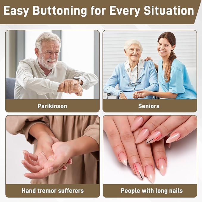 3pack Button Hook for Seniors Oiissuz, Reinforced Wire Loop, Ergonomic Grip Handle,Buttoning Aid for Shirts, Denim, Jackets & Heavy Coats
