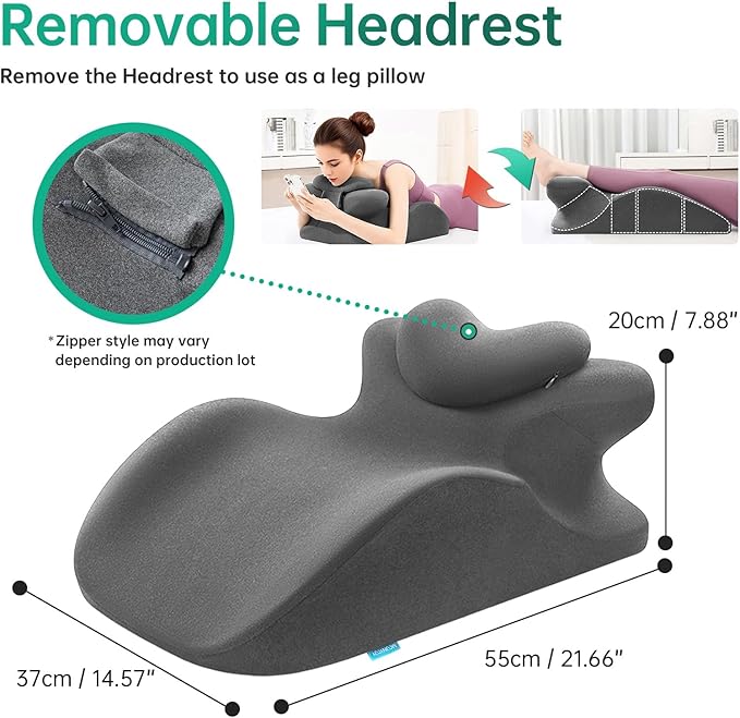 MOONYOOY Memory Foam Ergonomic Rest Pillow for Sleeping, Acid Reflux & GERD Relief - Elevation Bed Support Pillow for Back Pain, Post Surgery Recovery, Reading with Removable Washable Cover Gray