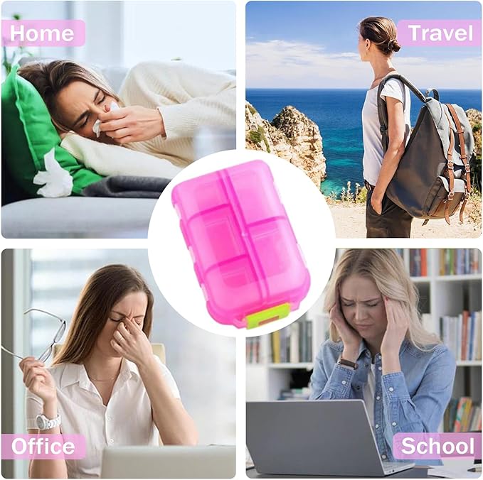 2PCS 7-Day Pill Organizer with Labels – Travel Pill Case, Daily Medication Organizer | Compact & Secure | Fits in Pocket/Purse (3.7” x 2.4”)