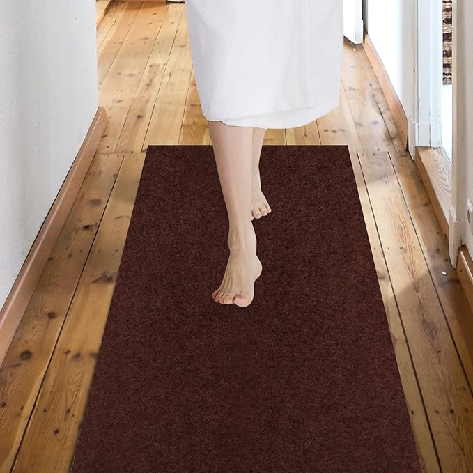 Custom Size Backed Non-Slip Area Rugs Runner, Easy Clean, Waterproof Runner Rugs for Hallway Entryway, Kitchen, Laundry, 3FT x 39FT, Brown