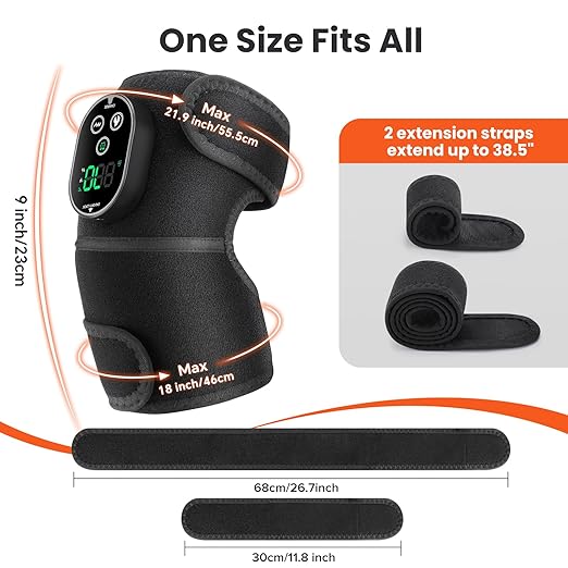 Cordless Heated Knee Massager with Vibration, FSA Eligible HSA Heated Knee Brace Wrap, Heating Shoulder Brace for Knee Elbow with 6 Heating Levels, 3 Massage Modes&Timer 2 Pack