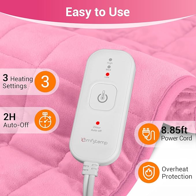 Comfytemp Far Infrared Large Heating Pad 17"×33" for Deeper Back & Period Relaxation, Weighted Electric Heat Pad with Evenly Filling Ceramic Bead for Better Fit, Mothers Day Gifts, XL Heated Pad, Pink