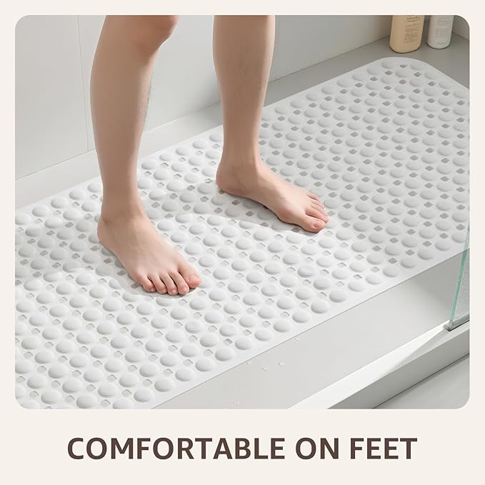 OTHWAY Bath Tub Shower Mat Non Slip, Bathtub Floor Liner Mats for Inside Shower Bathroom, Suction Cups and Drain Holes for Feet Scrubbing, Machine Washable, Soft on Feet, 35x16 Inch, Transparent