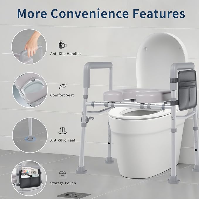 Raised Toilet Seat with Handles, Toilet Seat Riser for SeniorsAdjustable Height & Width, 450lb Raised Toilet Seat with Handles for Elderly, Handicap, Elevated, Pregnant, Fit Any Toilet