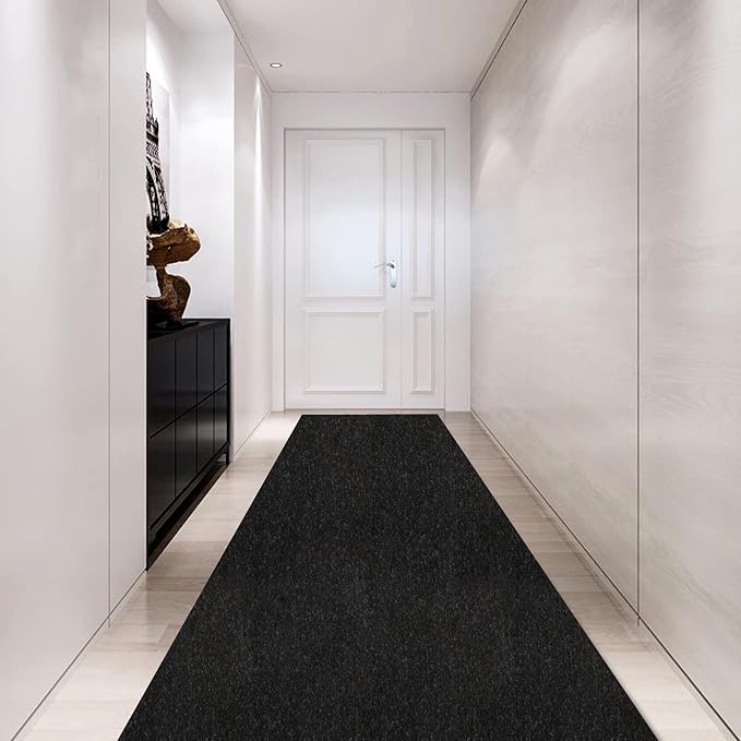Custom Size Backed Non-Slip Area Rugs Runner, Easy Clean, Waterproof Runner Rugs for Hallway Entryway, Kitchen, Laundry, 4FT x 77FT, Black