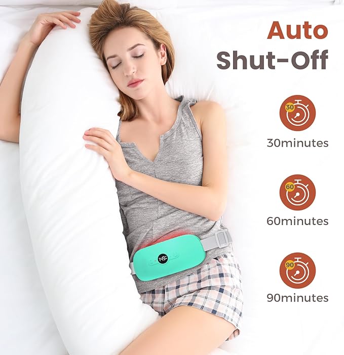 NOWWISH Heating Pad for Period Cramps Pain Relief, Portable Electric Cordless Menstrual Heating Pad Rechargeable with 6 Heat Levels and 6 Massage Modes, Mothers Day Gifts for Mom Daughter Wife, Green