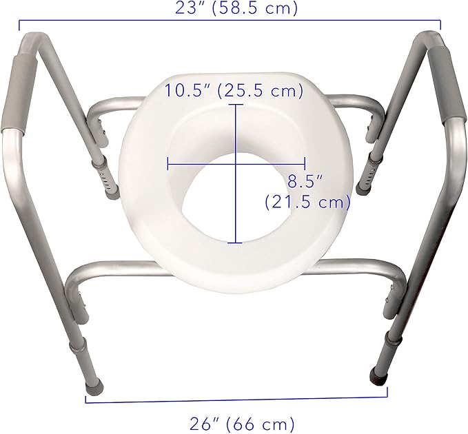 PCP Extra-Wide Raised Toilet Seat and Safety Frame, Two-in-One, Adjustable Height, Elevated Lift Bowl, Wide