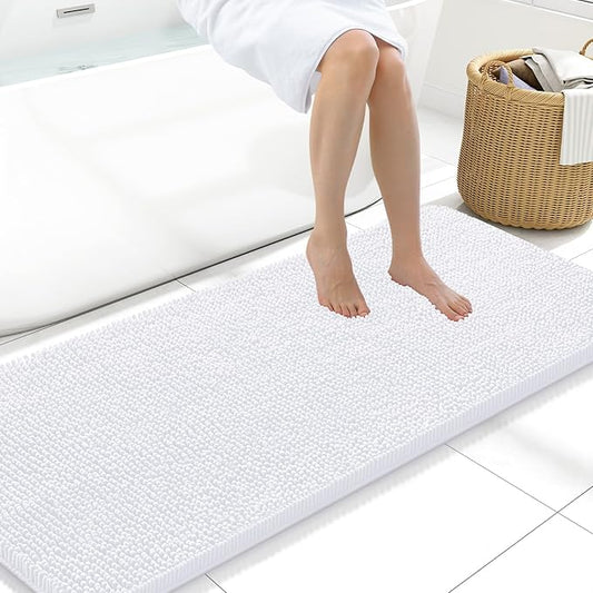 Arotive Bathroom Rugs 59x20, Extra Soft Absorbent Shaggy Chenille Bath Rugs, Machine Washable Rubber Backing Non-Slip Bath Mats for Bathroom Floor Tub and Shower, Home Decor Accessories,White