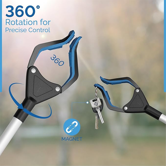 FitPlus 2024 Upgrade PowerGrip T9, Grabber Reacher Tool, Wide Jaw, Foldable, Steel Cable, with 96 Grip Points for Firm Grip, 32" with Magnet