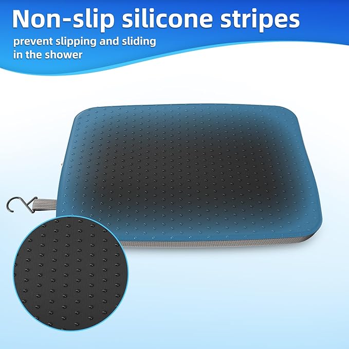 Shower Seat Cushion with Non-Slip Silicone Bottom, Shower Chair Cushion for Transfer Benches,Washable 3D Mesh Pad with Hook,Quick Drying Bathtub Chair Pad for Elderly, Pregnancy
