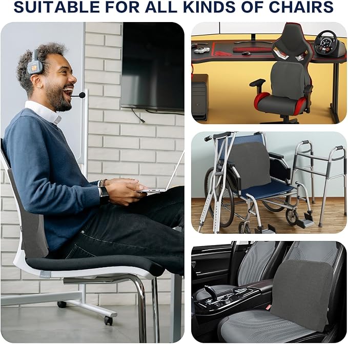 baibu Lumbar Support Pillow for Office Chair, Memory Foam Back Support Cushions Ergonomic Orthopedic Lumbar Pillow for Home, Office, Car, Dark Grey