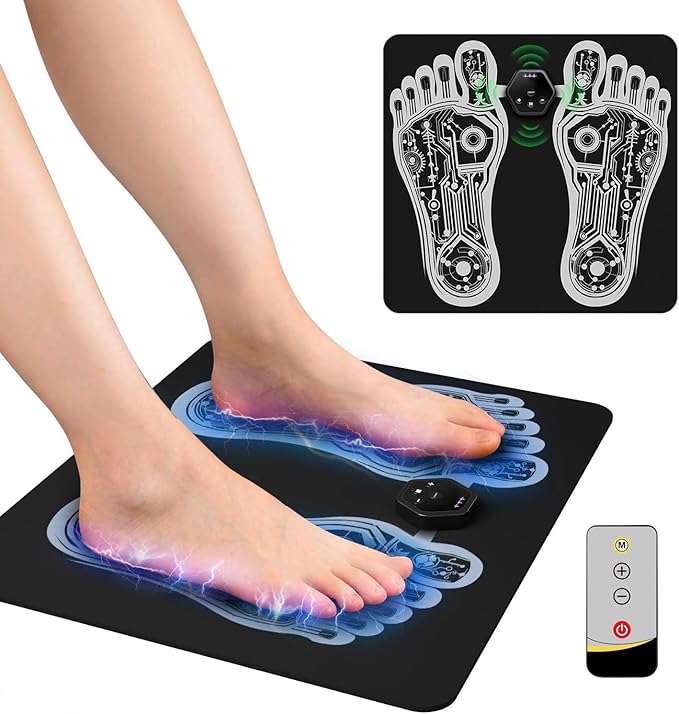 EMS Foot Muscle Stimulator & TENS Machine for Pain Relief - Helps Neuropathy, Plantar Fasciitis & Circulation - Portable Folding Mat with Remote for Elderly, Office Workers & Home Use