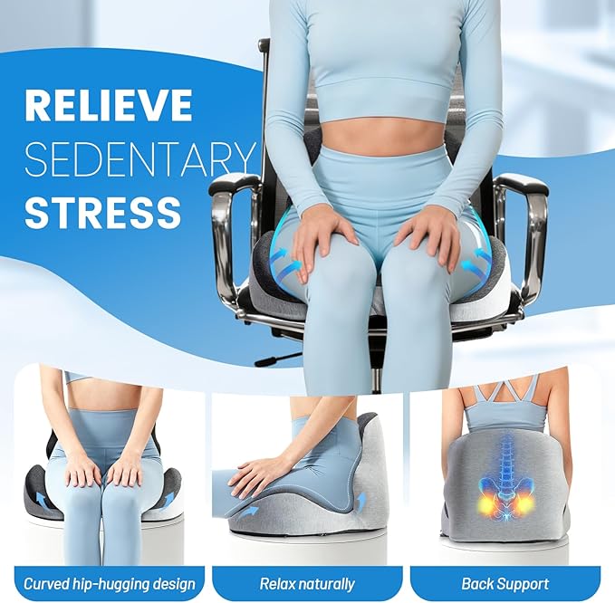 Seat Cushion - Memory Foam Cushion for Office Chair, Lumbar Support Pillow One Piece, for Sciatica & Tailbone Pressure Relief Coccyx Pad for Long Sitting Office Chair, Wheelchair, Home, Office