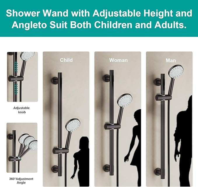 Shower Slide Bar Handheld Shower Head with Hose, 5-Function Hand Shower with Wall Mount，shower slide bar,adjustable height shower head (A-round, ORB)