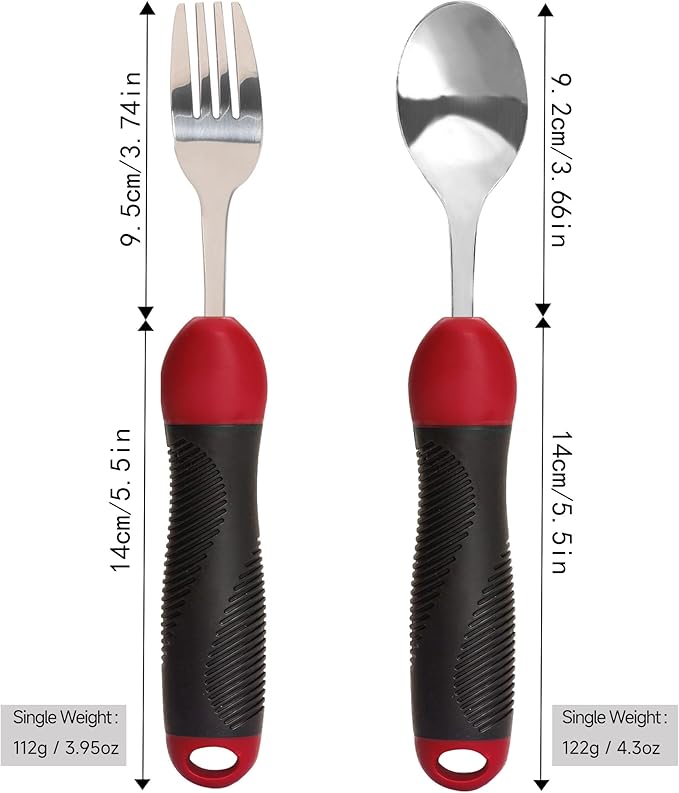 Adaptive Utensils, Weighted Special Supplies Spoon Fork Set, Weak Hand Grip & Handicapped & Parkinsons Aids for Living, Arthritis for Hand Tremors, Travel Eating Utensils for Disabled, Elderly, Adults
