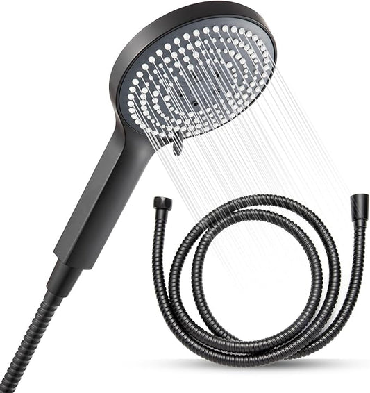 OFFO Handheld Shower Head Set, 6-Mode High Pressure Handheld Sprayer with 60 in Stainless Steel Shower Hose, High Flow Large Powerful Boosting Handheld Showerhead for Low Water Pressure, Matte Black