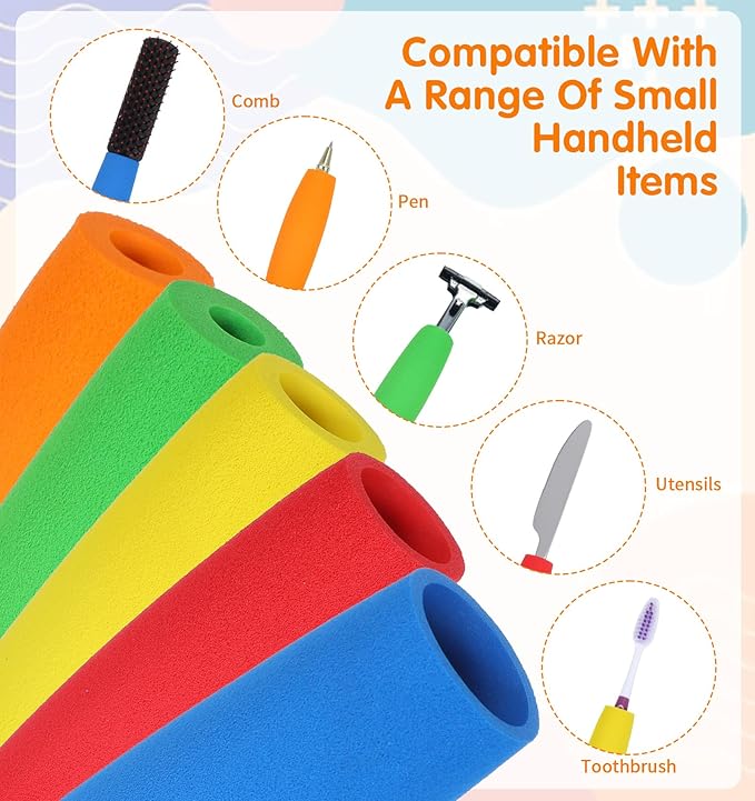 10Pcs Foam Grip Tubing, Adaptive Utensils for Elderly No-Cut Foam Grip Aid for Utensils Comfortable Padding for Disabled & Arthritic Hands, 3.5 Inch, Easy to Use